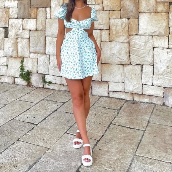 Nwot Lush Blue and White Sleeveless Sundress - Picture 1 of 4